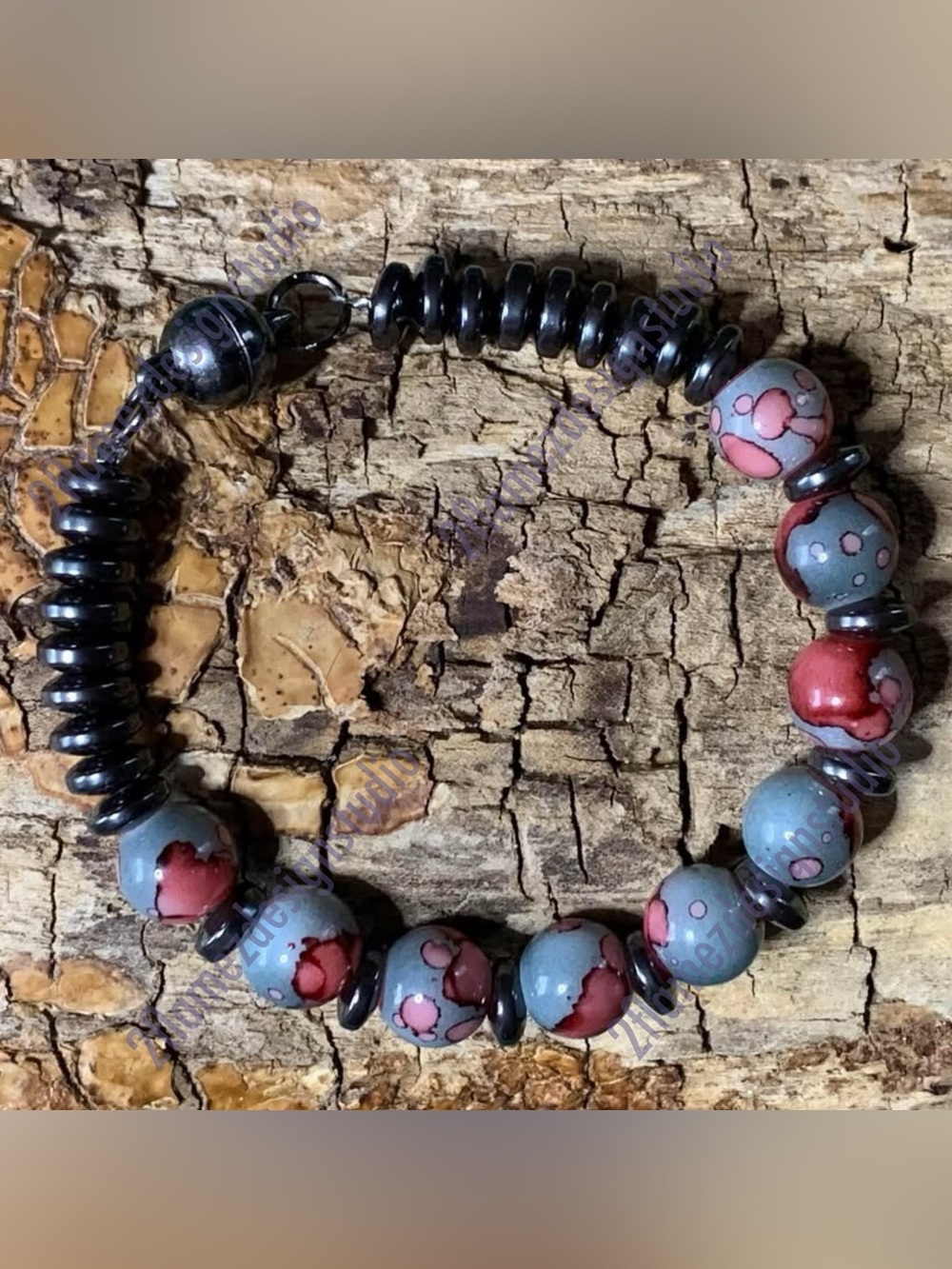 Hematite and Watercolor Bead Bracelet - 6.25 in.